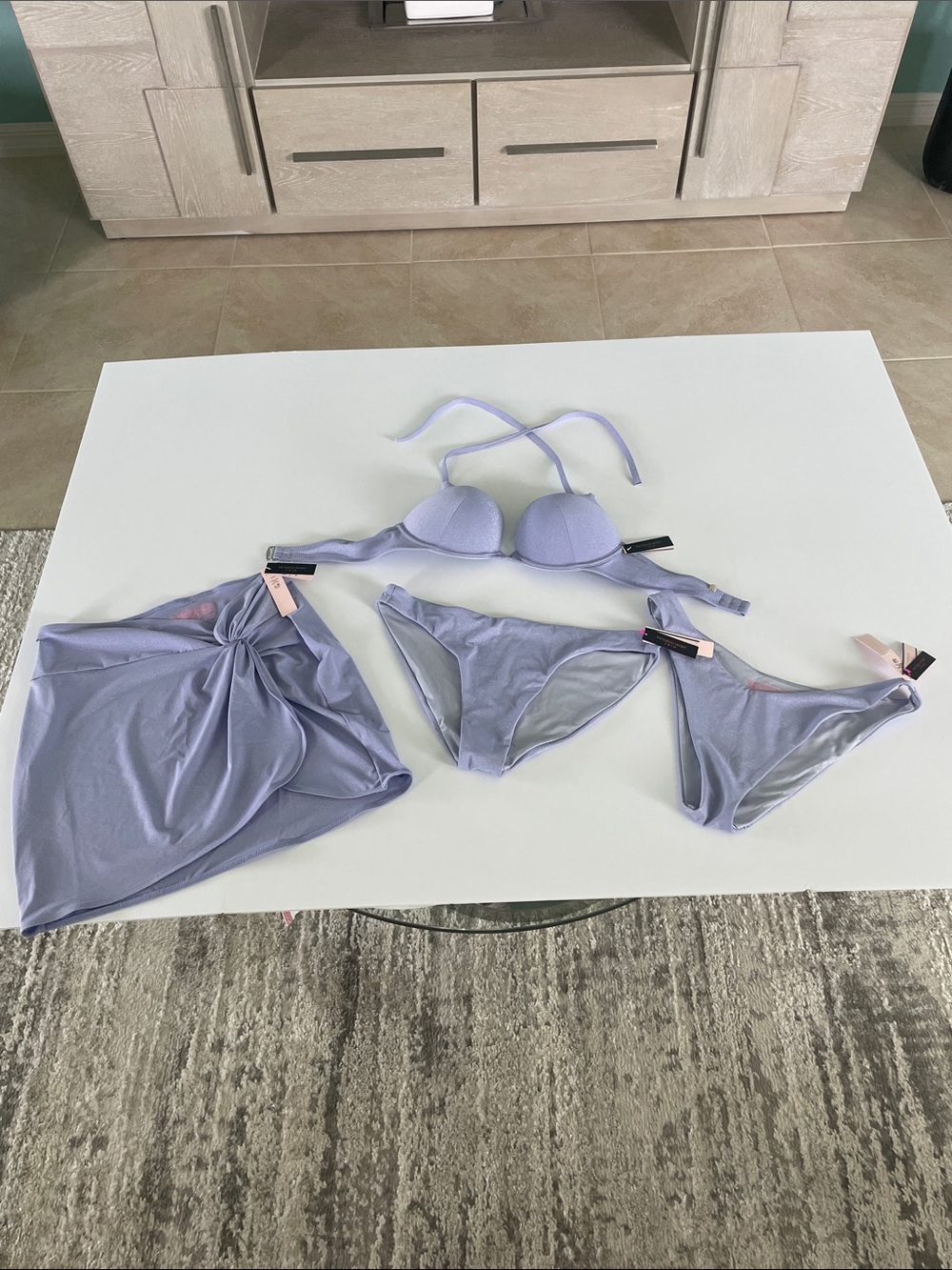 NWT Victoria's Secret Bombshell…Lavender 3-Piece Bikini Set with Sarong - Picture 3 of 9